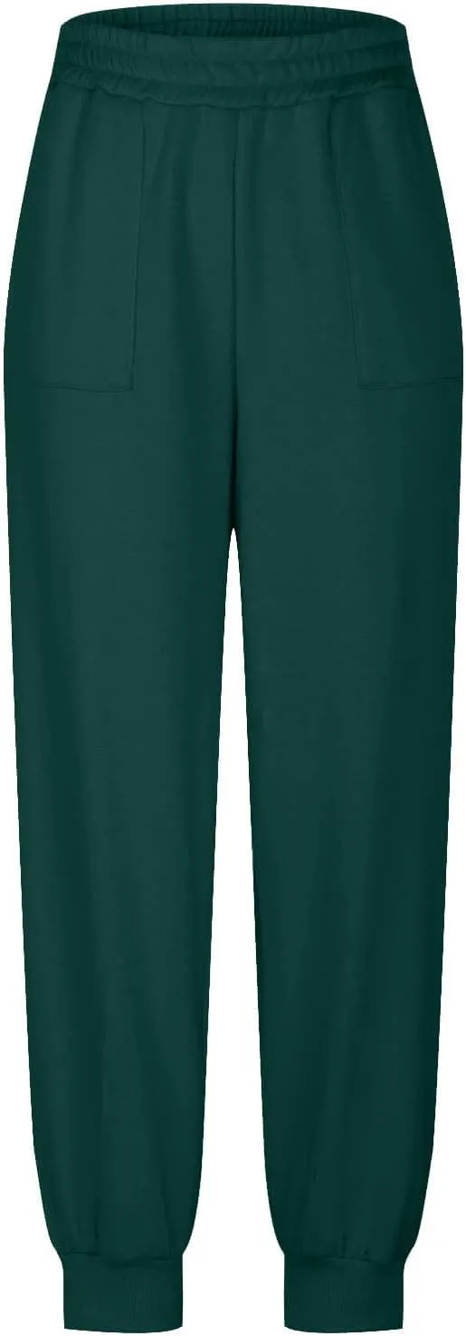 Womens Fleece Lined Baggy Cinch Bottom Sweatpants Sport Solid Color Yoga with Pockets Trousers Loose Fit Casual Soft