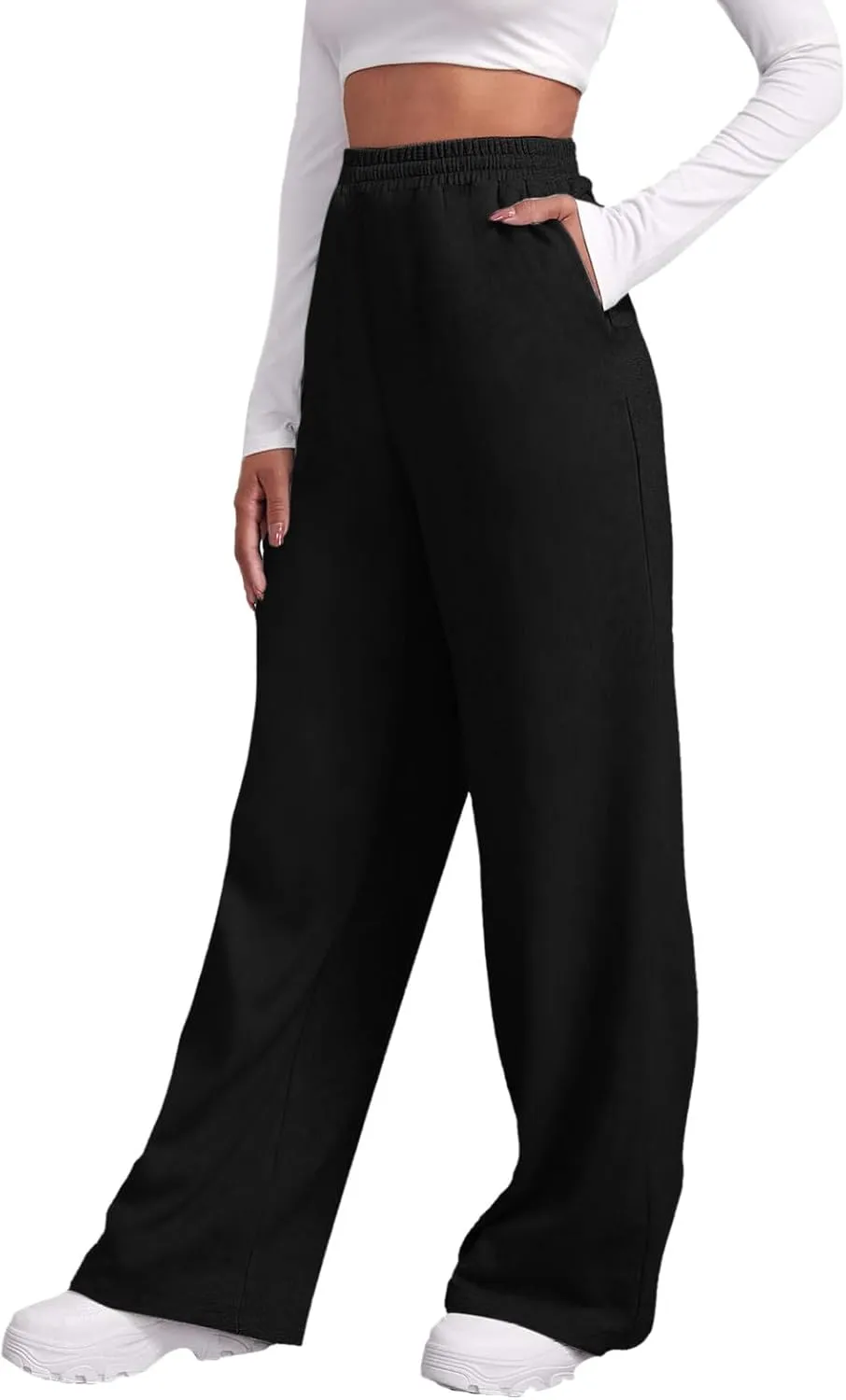 Women's Fleece Lined Wide Leg Sweatpants Baggy Tall Athletic Straight Leg Track Pants Cozy Yoga Loose Fit Solid 2025