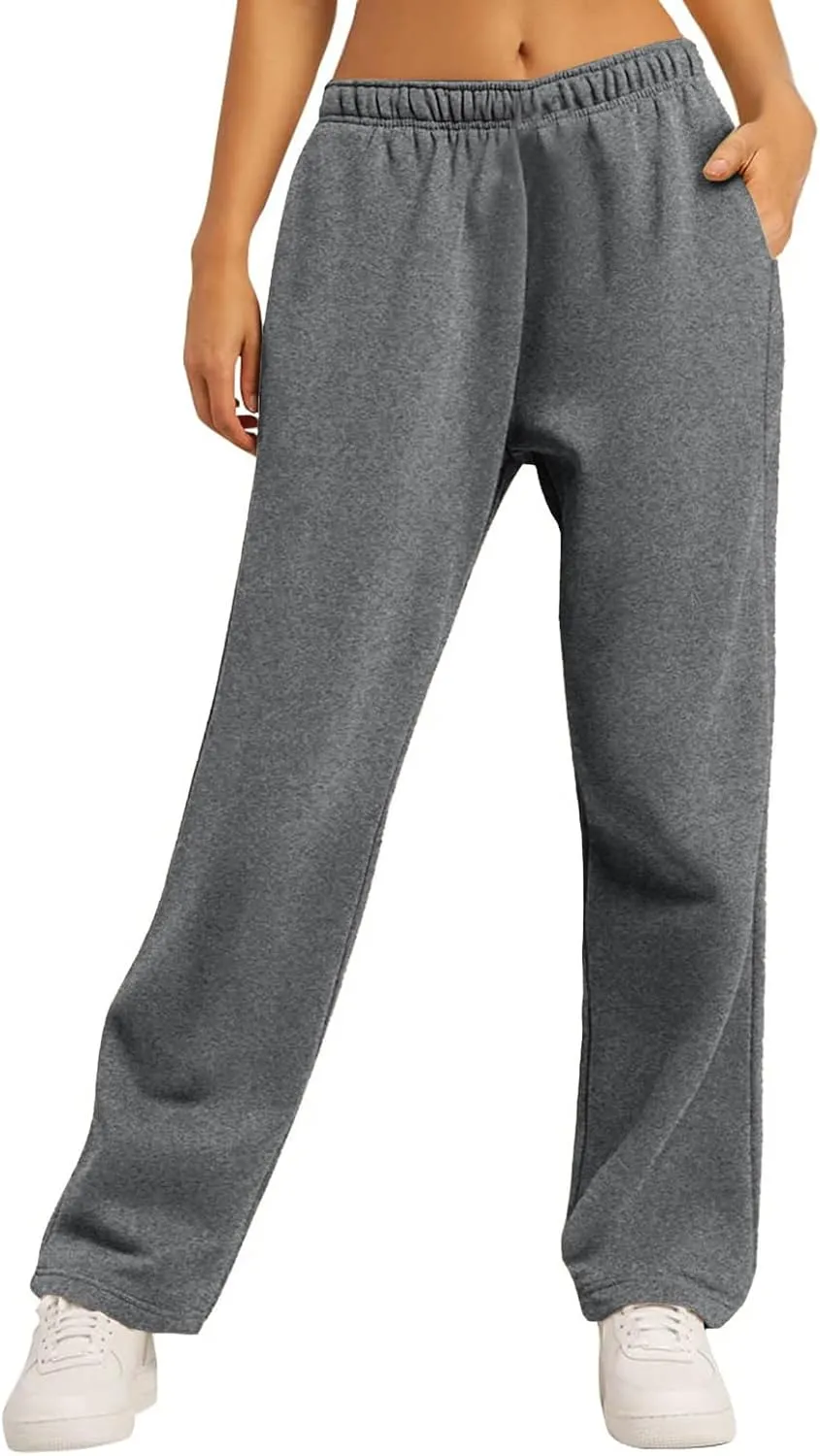 Women's Fleece Lined Wide Leg Sweatpants Baggy Tall Athletic Straight Leg Track Pants Cozy Yoga Loose Fit Solid 2025