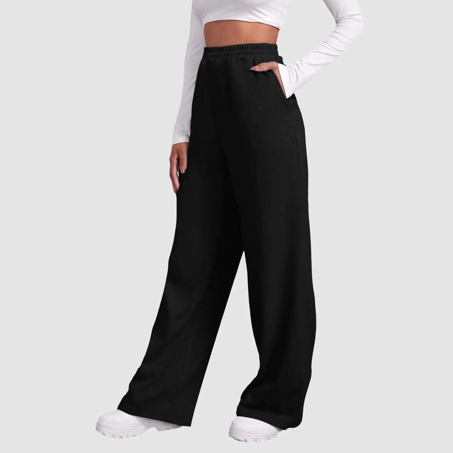 Women's Fleece Lined Wide Leg Sweatpants Baggy Tall Athletic Straight Leg Track Pants Cozy Yoga Loose Fit Solid 2025