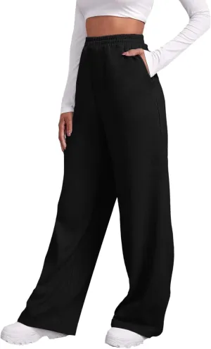 Women's Fleece Lined Wide Leg Sweatpants Baggy Tall Athletic Straight Leg Track Pants Cozy Yoga Loose Fit Solid 2025