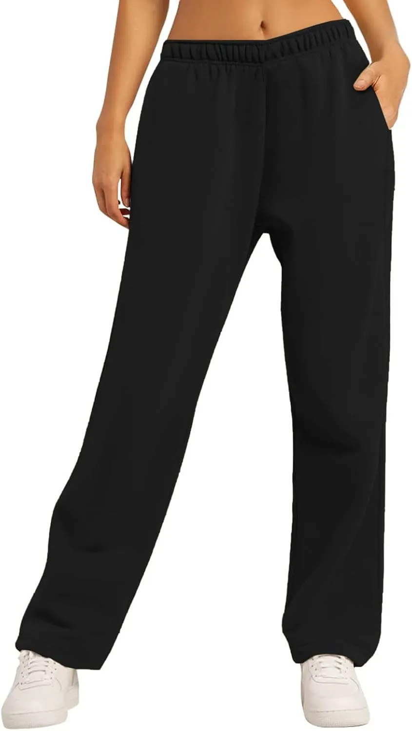 Women's Fleece Lined Wide Leg Sweatpants Baggy Tall Athletic Straight Leg Track Pants Cozy Yoga Loose Fit Solid 2025