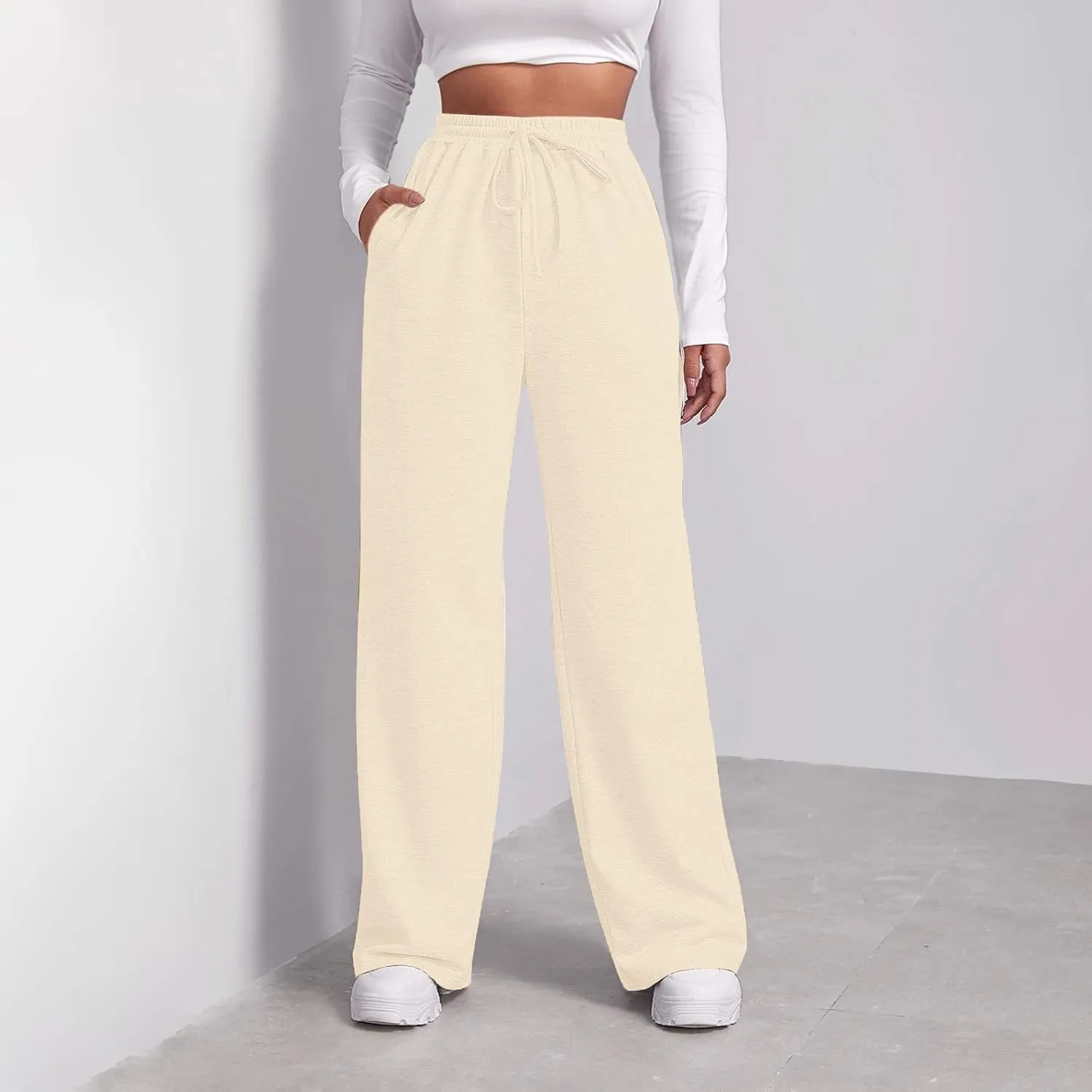 Womens Fleece Sweatpants Straight Legs Winter Sweatpants Casual High Waisted Sport Workout Pants with Pockets