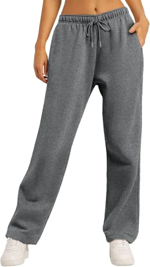 Womens Fleece Sweatpants Straight Legs Winter Sweatpants Casual High Waisted Sport Workout Pants with Pockets