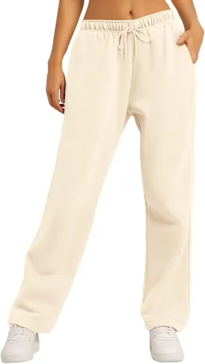 Womens Fleece Sweatpants Straight Legs Winter Sweatpants Casual High Waisted Sport Workout Pants with Pockets