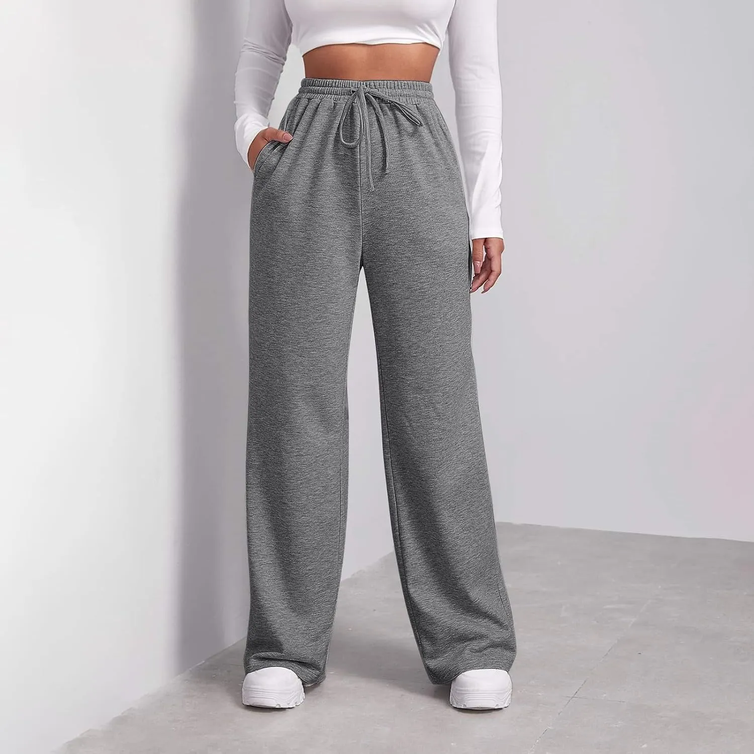 Womens Fleece Sweatpants Straight Legs Winter Sweatpants Casual High Waisted Sport Workout Pants with Pockets