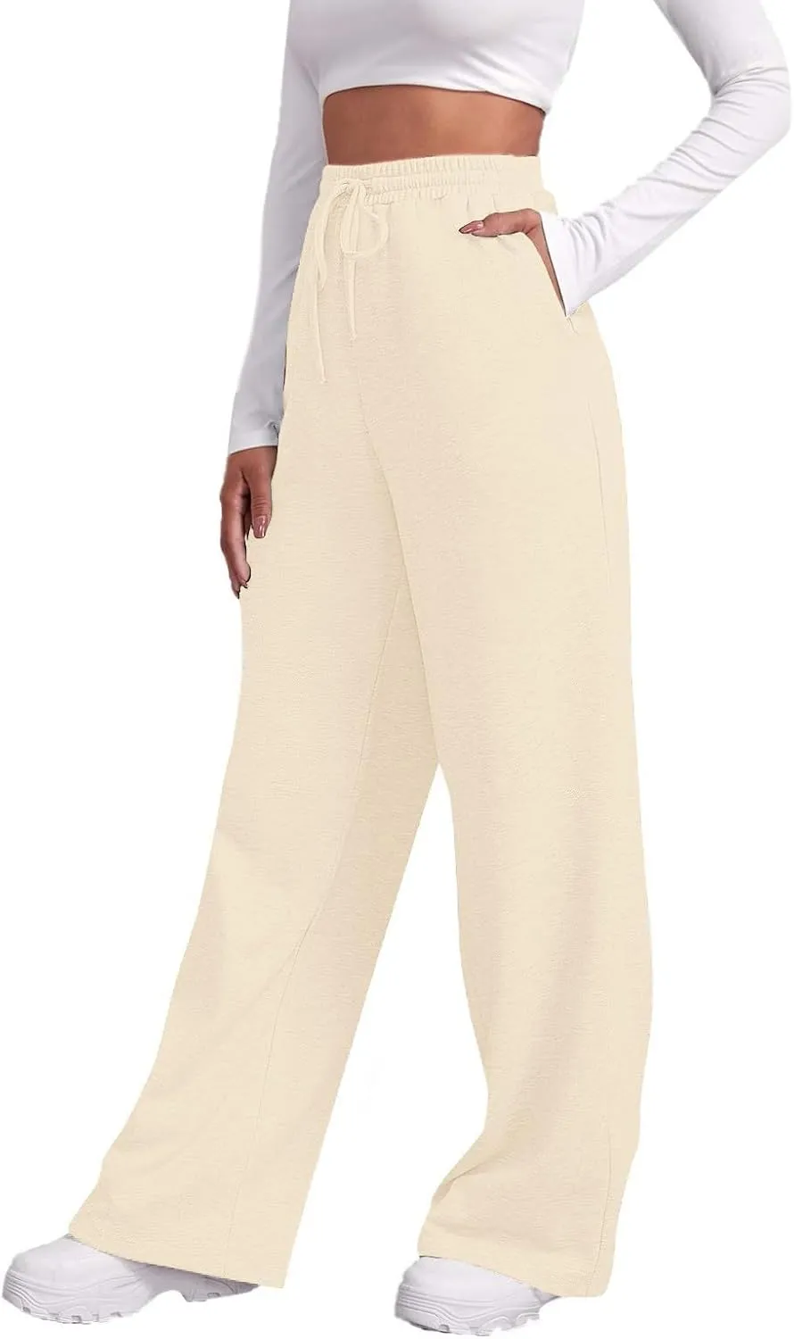 Womens Fleece Sweatpants Straight Legs Winter Sweatpants Casual High Waisted Sport Workout Pants with Pockets