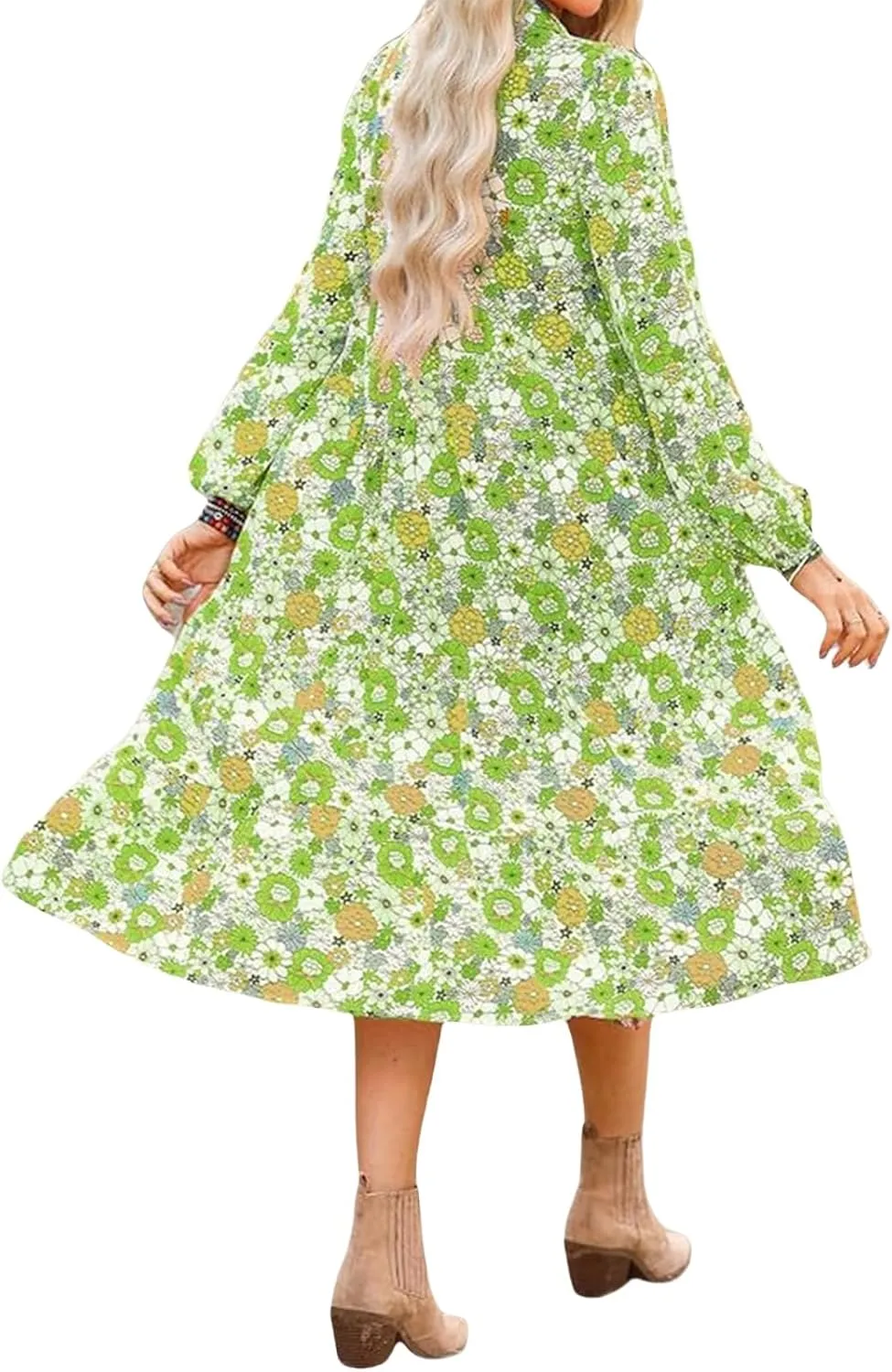 Women's Floral Maxi Dress Summer Boho V Neck Half Sleeve Ruffle Dresses A Line Flowy Beach Party Midi Dresses
