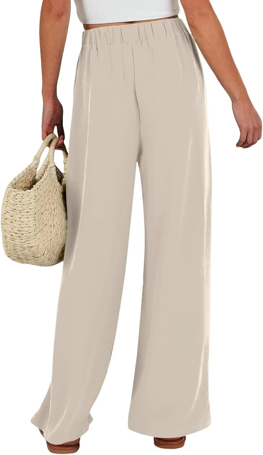 Women's High Waist Adjustable Tie Knot Flowing Wide Leg Dressy Casual Loose Fit Fashion Pants
