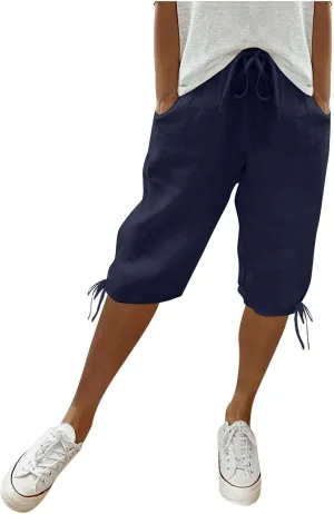 Women's High Waist Shorts Women's Elastic Waist Casual Comfy Cotton Beach Shorts Drawstring Elastic Waist Short