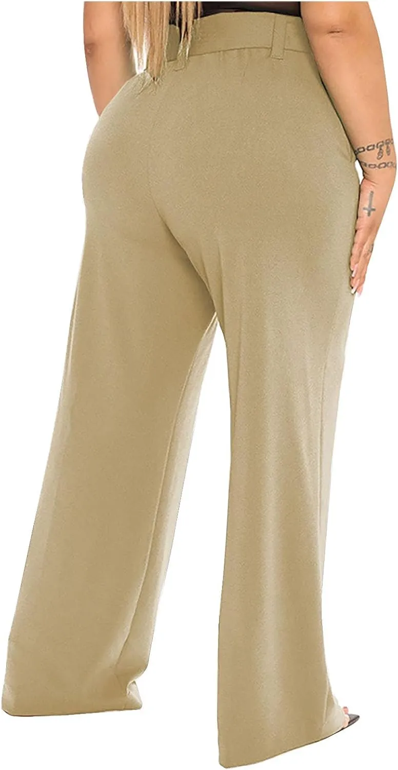 Women's High Waist Wide Leg Pants Casual Dressy Drawstring Palazzo Pant Relaxed Solid Straight Trousers with Pockets