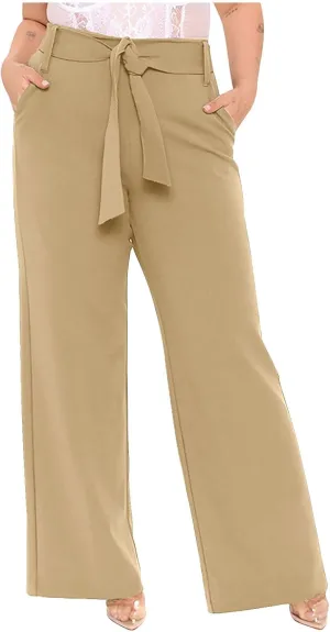 Women's High Waist Wide Leg Pants Casual Dressy Drawstring Palazzo Pant Relaxed Solid Straight Trousers with Pockets
