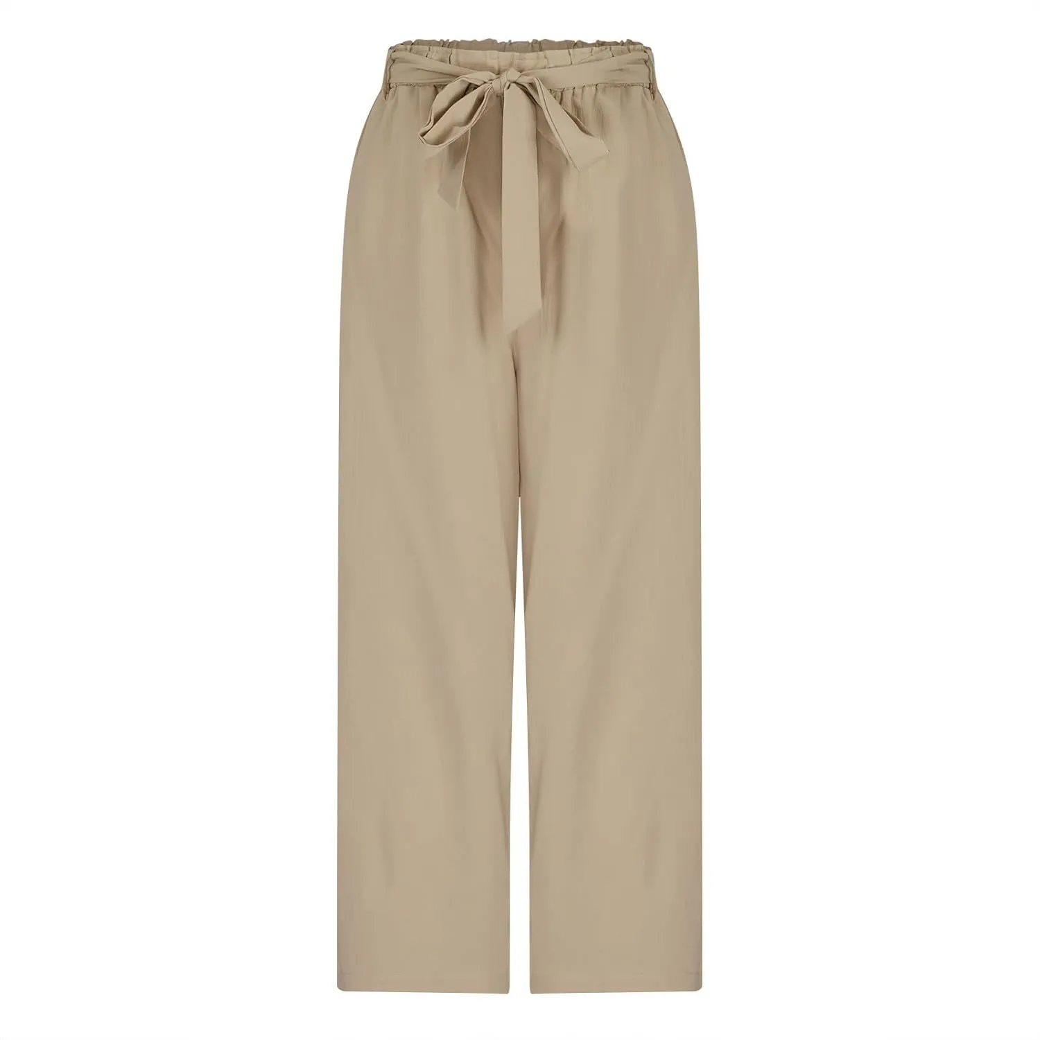 Women's High Waist Wide Leg Pants Casual Dressy Drawstring Palazzo Pant Relaxed Solid Straight Trousers with Pockets
