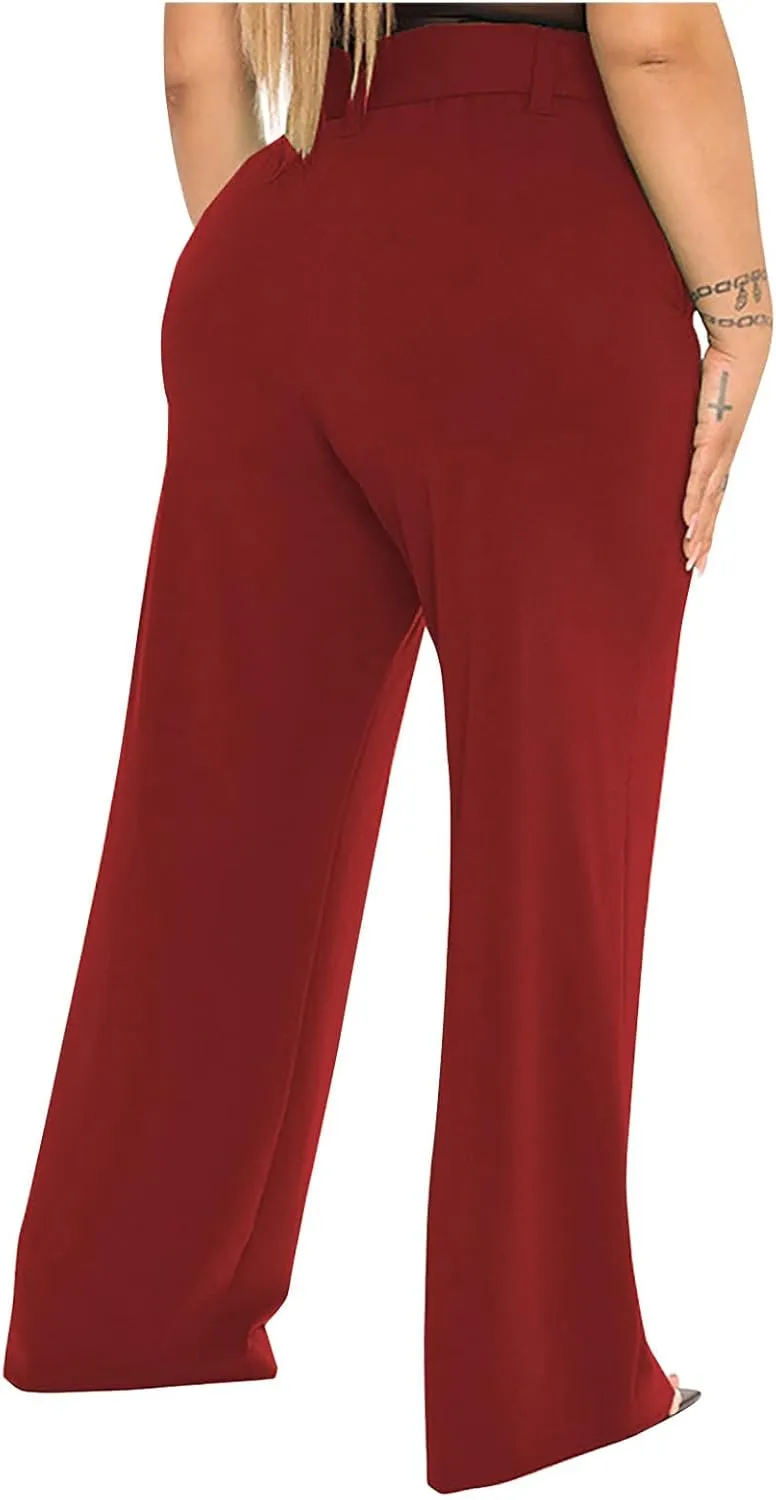 Women's High Waist Wide Leg Pants Casual Dressy Drawstring Palazzo Pant Relaxed Solid Straight Trousers with Pockets