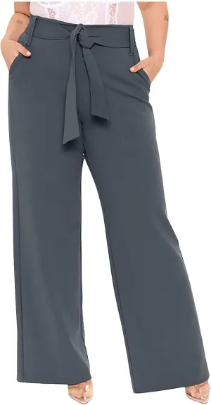Women's High Waist Wide Leg Pants Casual Dressy Drawstring Palazzo Pant Relaxed Solid Straight Trousers with Pockets