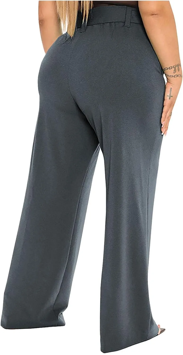 Women's High Waist Wide Leg Pants Casual Dressy Drawstring Palazzo Pant Relaxed Solid Straight Trousers with Pockets