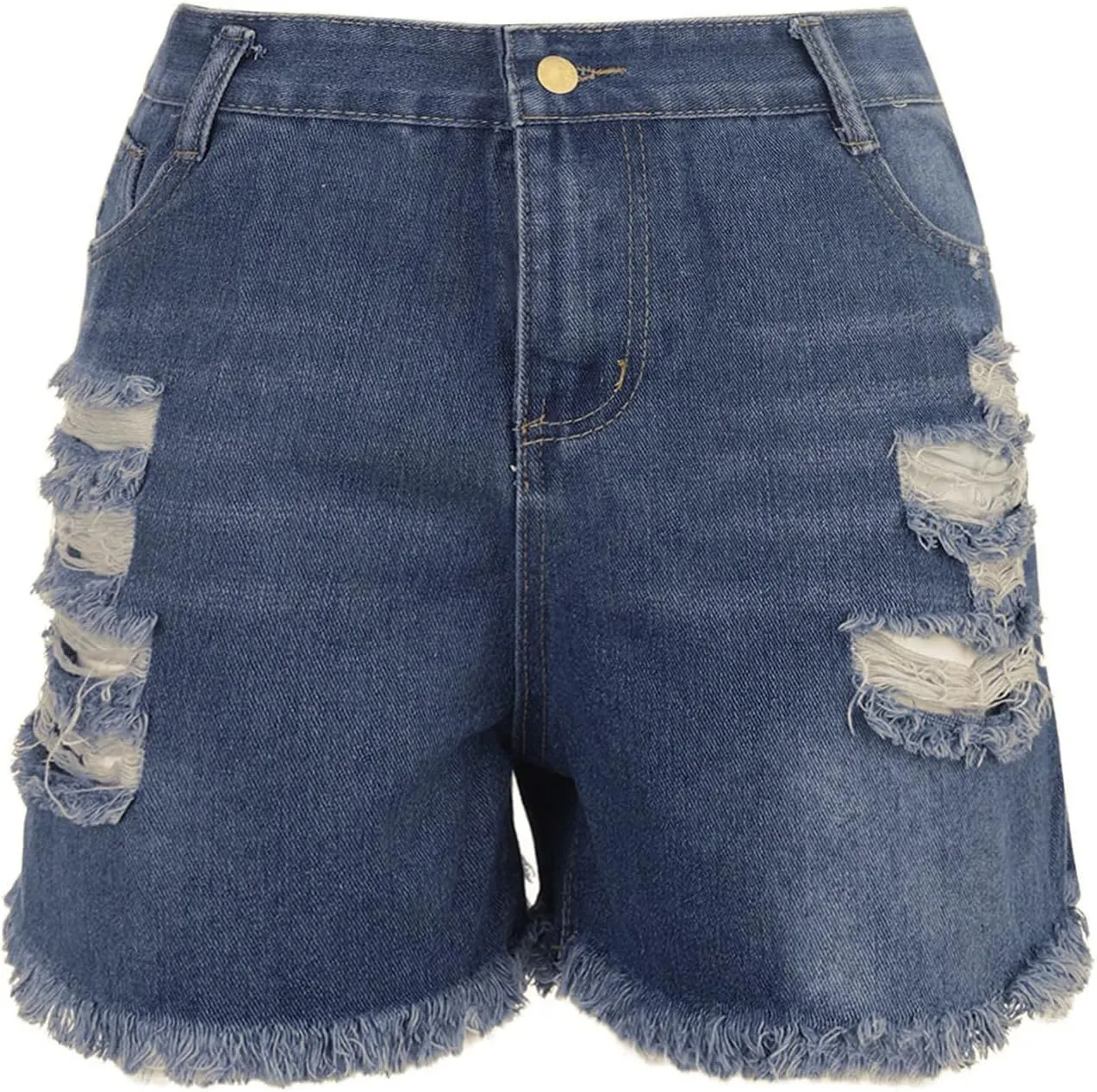 Women's High Waisted Denim Shorts Straight Leg Raw Hem Ripped Jean Shorts Trendy Retro Stretchy Denim Shorts Casual Shorts