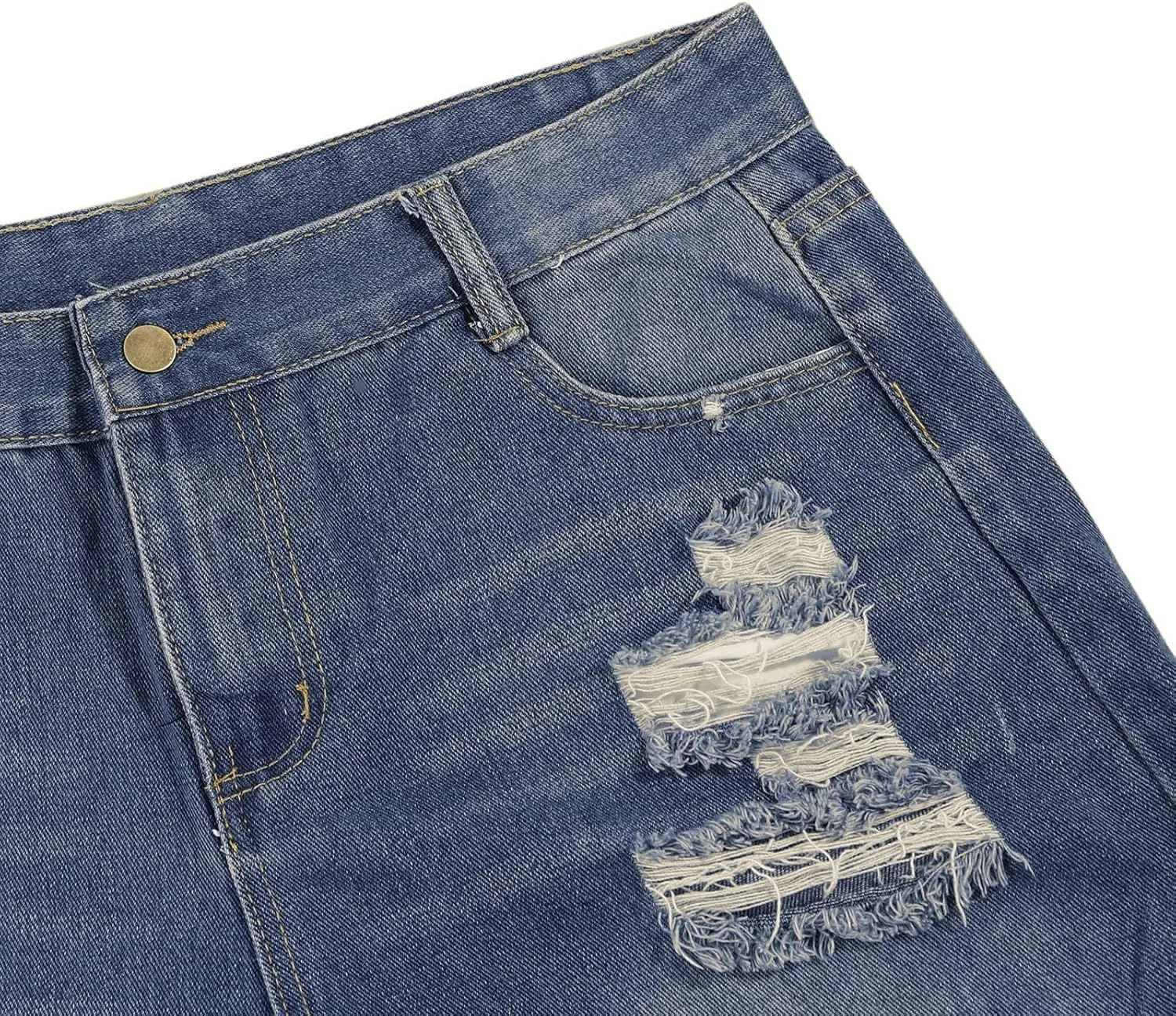 Women's High Waisted Denim Shorts Straight Leg Raw Hem Ripped Jean Shorts Trendy Retro Stretchy Denim Shorts Casual Shorts
