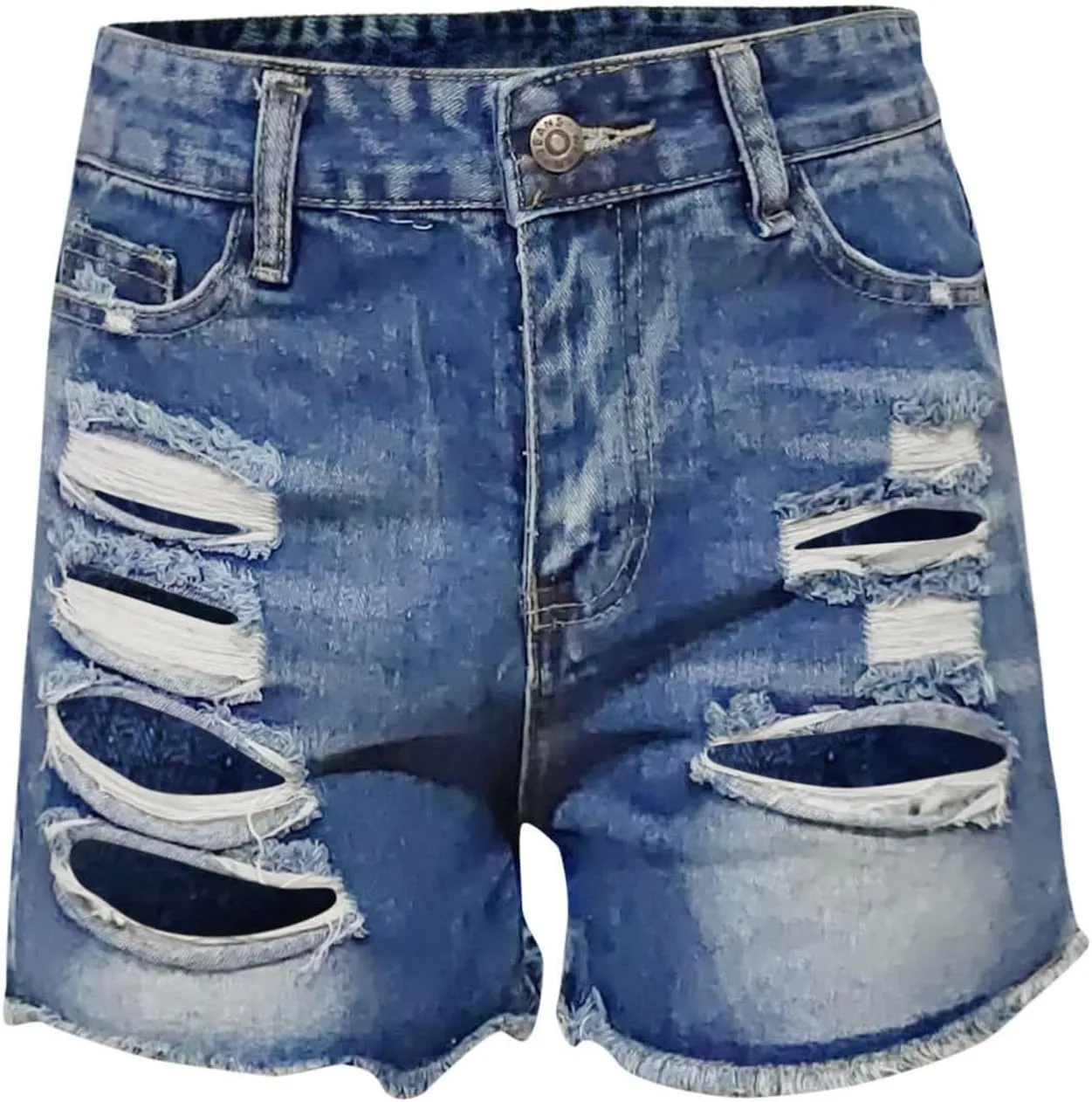 Women's High Waisted Denim Shorts Straight Leg Raw Hem Ripped Jean Shorts Trendy Retro Stretchy Denim Shorts Casual Shorts