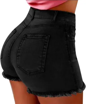 Women's High Waisted Denim Shorts Stretchy Skinny Jeans Shorts Straight Leg Hot Shorts Cut Off Shorts