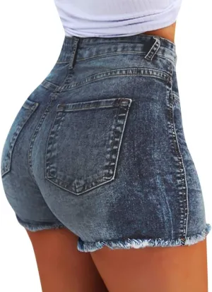 Women's High Waisted Denim Shorts Stretchy Skinny Jeans Shorts Straight Leg Hot Shorts Cut Off Shorts