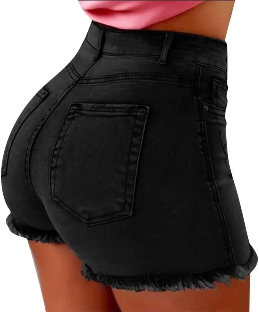 Women's High Waisted Denim Shorts Stretchy Skinny Jeans Shorts Straight Leg Hot Shorts Cut Off Shorts
