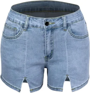 Women's Jean Shorts Trendy High Waisted Slit Elastic Denim Shorts Summer Denim Shorts Pants with Pockets