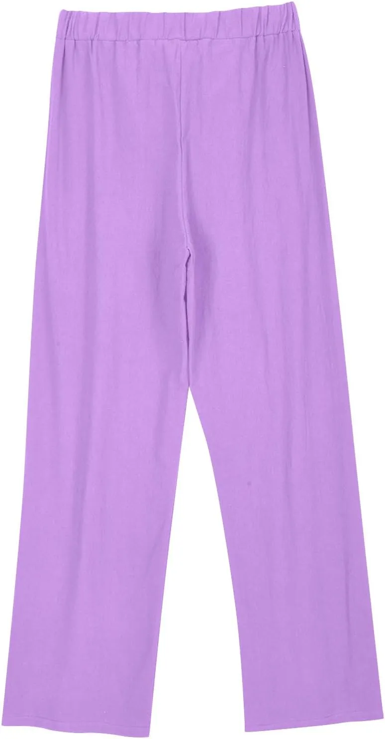 Womens Linen Wide Leg Pants with Pockets High Waist Adjustable Knot Loose Cotton Trousers Business Work Casual Pant