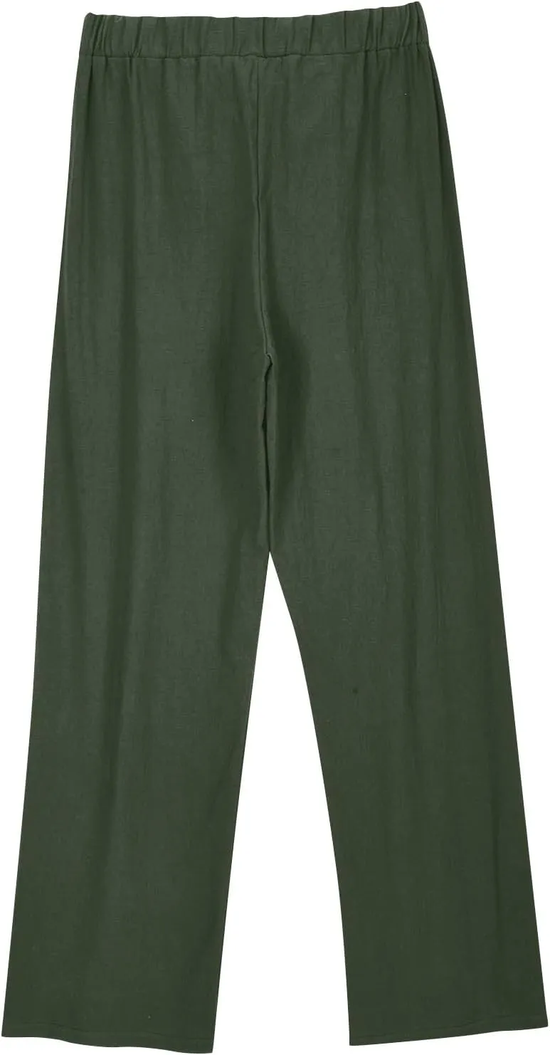 Womens Linen Wide Leg Pants with Pockets High Waist Adjustable Knot Loose Cotton Trousers Business Work Casual Pant