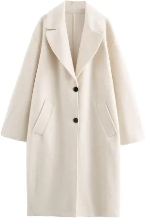 Women's Long Sleeve Wool Blend Lapel Coat