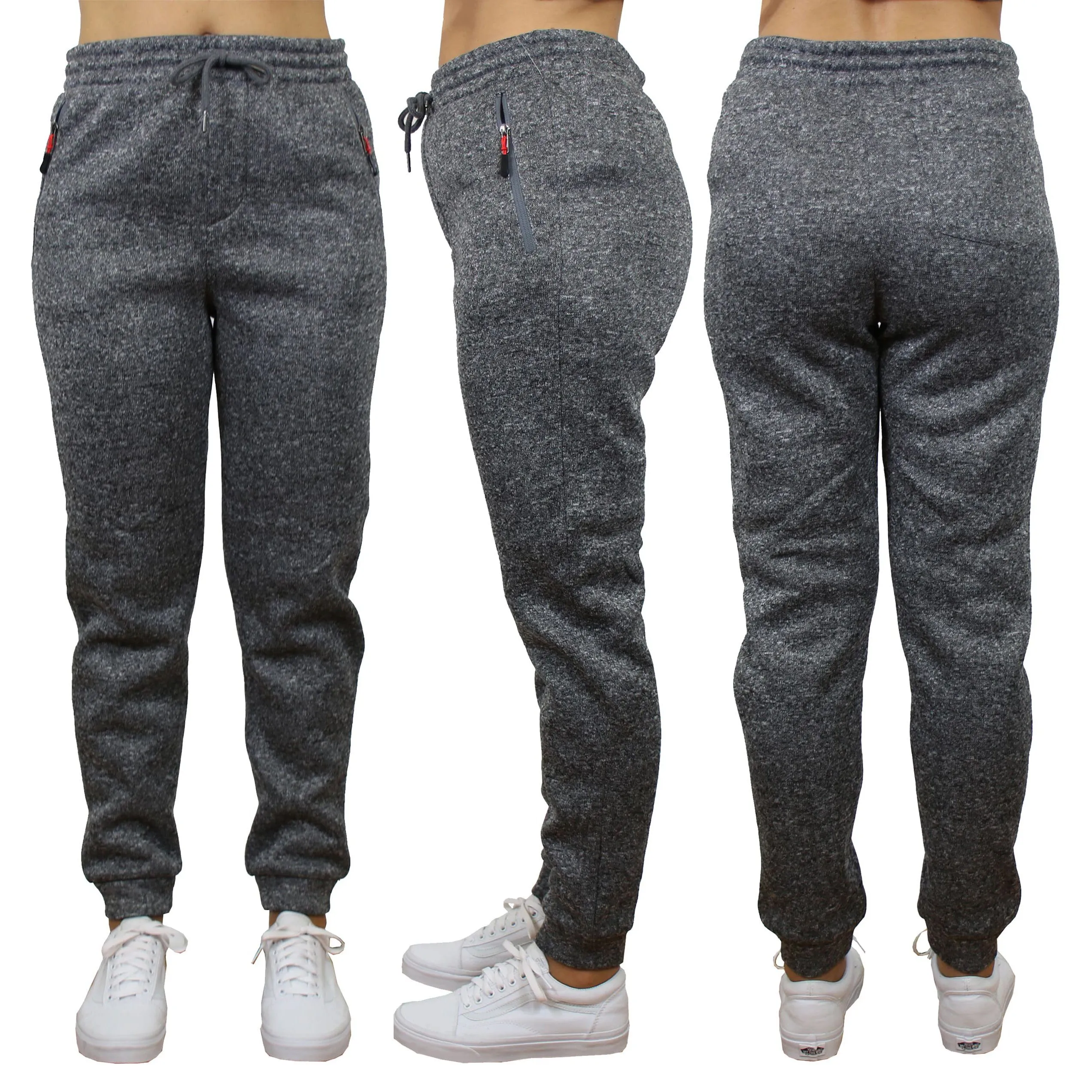 Women's Loose-Fit Marled Fleece Jogger Sweatpants With Zipper Pockets