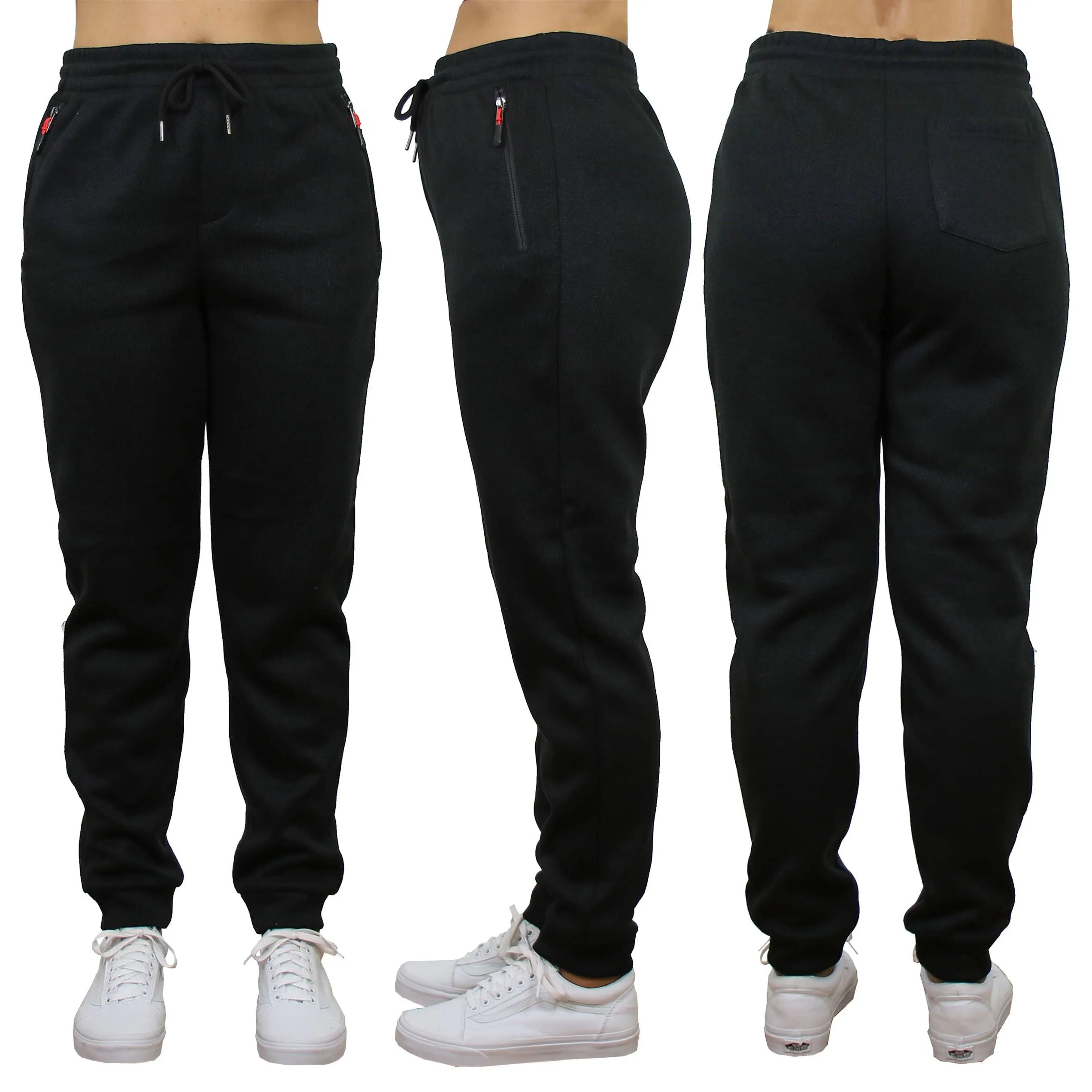 Women's Loose-Fit Marled Fleece Jogger Sweatpants With Zipper Pockets