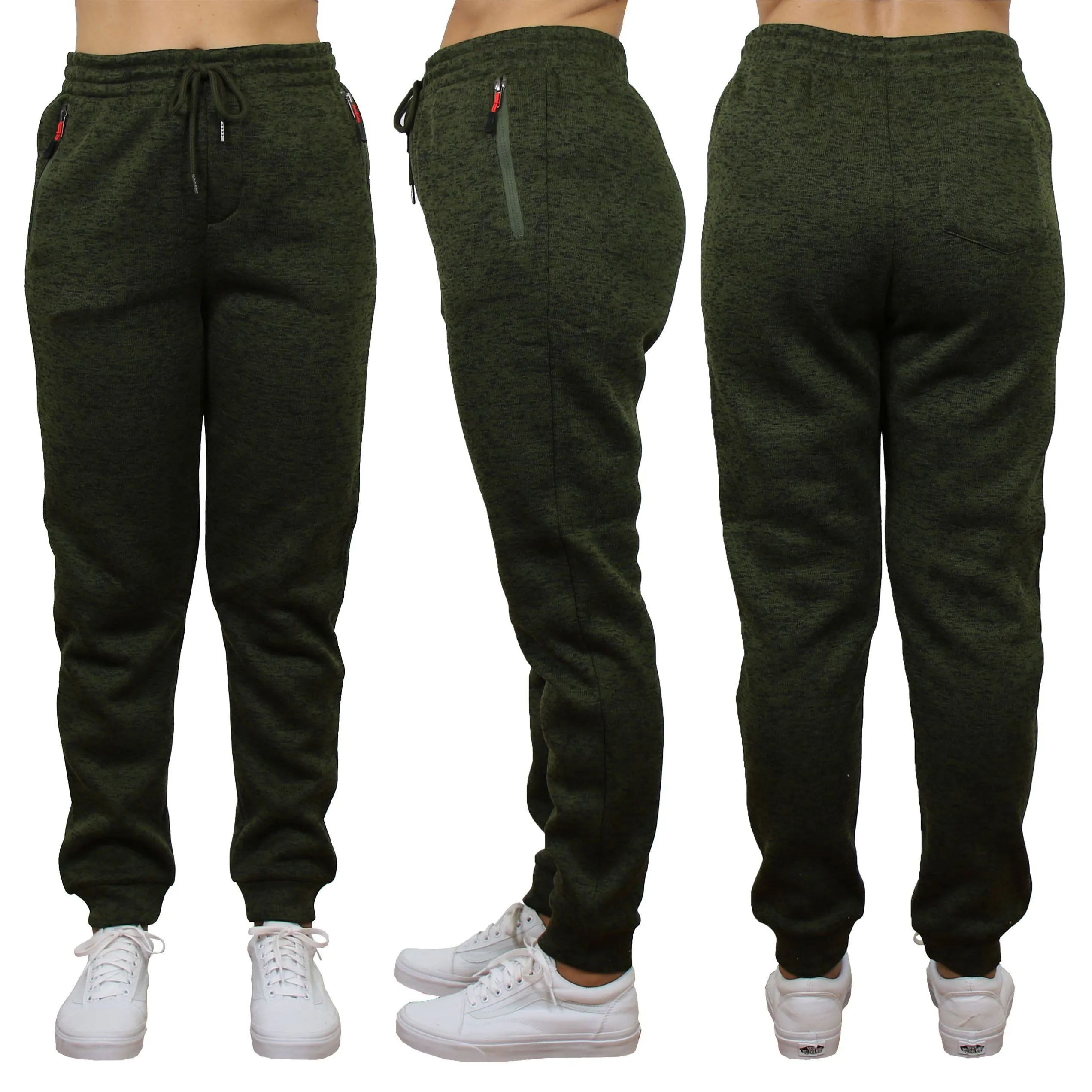 Women's Loose-Fit Marled Fleece Jogger Sweatpants With Zipper Pockets