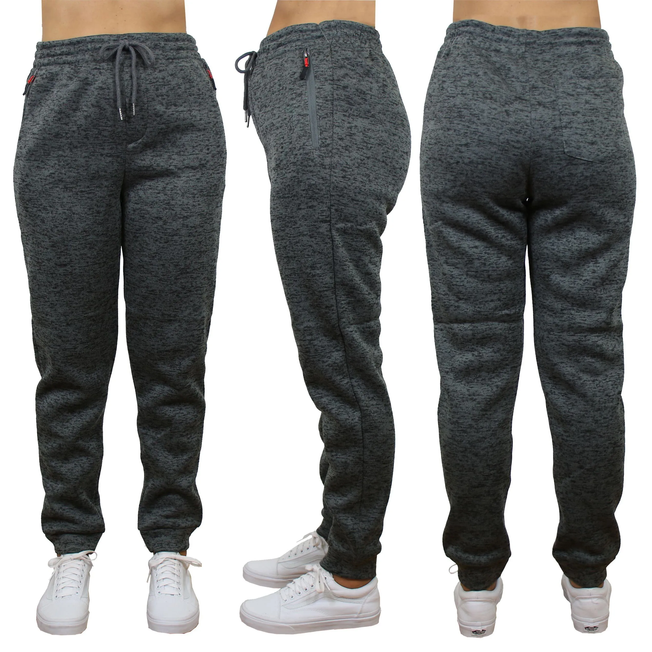 Women's Loose-Fit Marled Fleece Jogger Sweatpants With Zipper Pockets