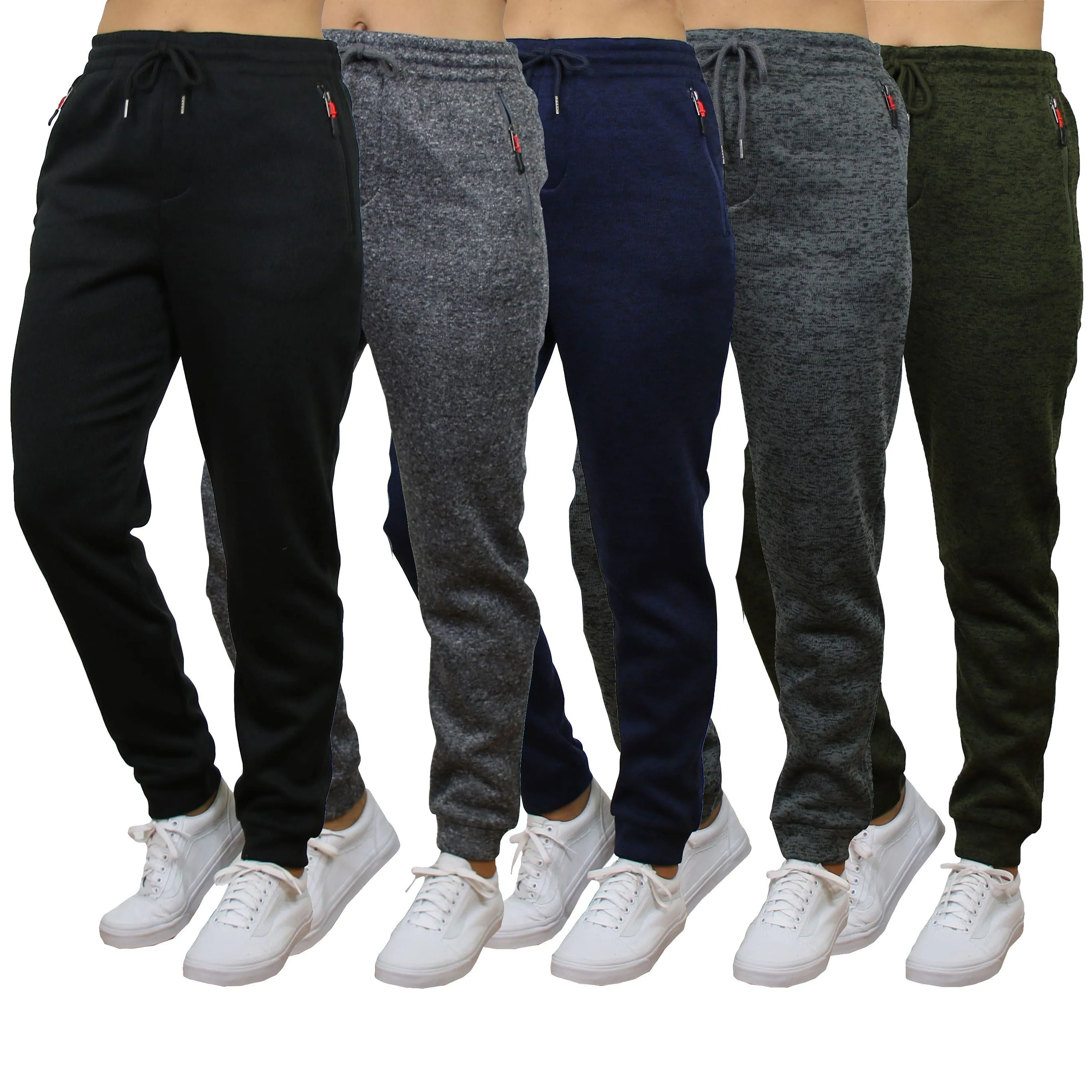 Women's Loose-Fit Marled Fleece Jogger Sweatpants With Zipper Pockets