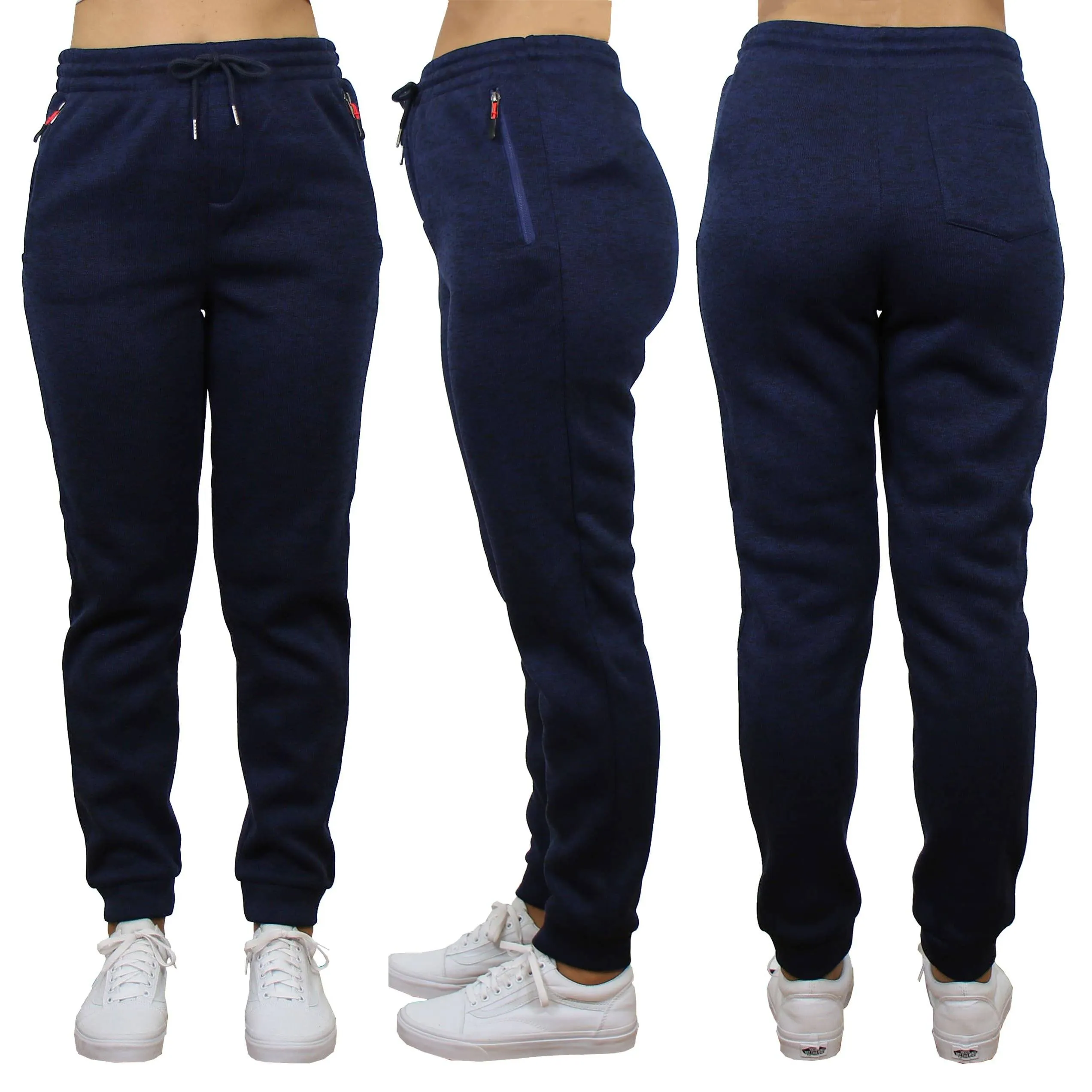 Women's Loose-Fit Marled Fleece Jogger Sweatpants With Zipper Pockets
