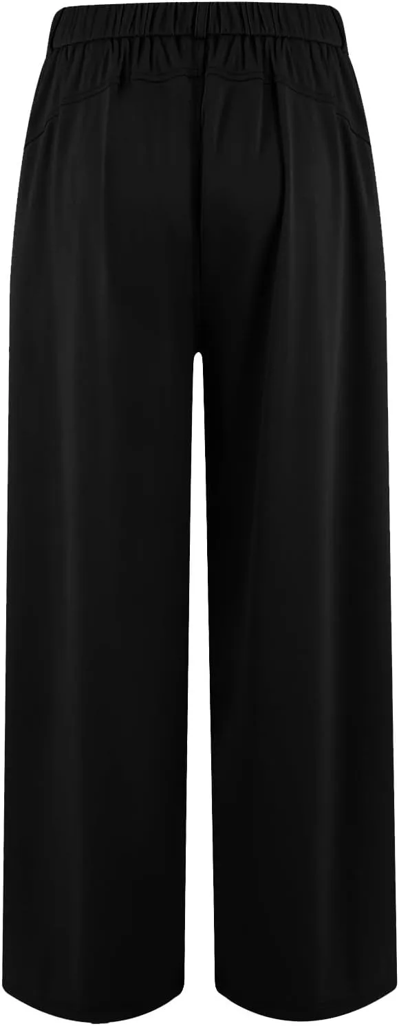 Women's Office Work Pants Drape High Waisted Business Casual Loose Straight Wide Leg Long Dress Trousers with Pocket