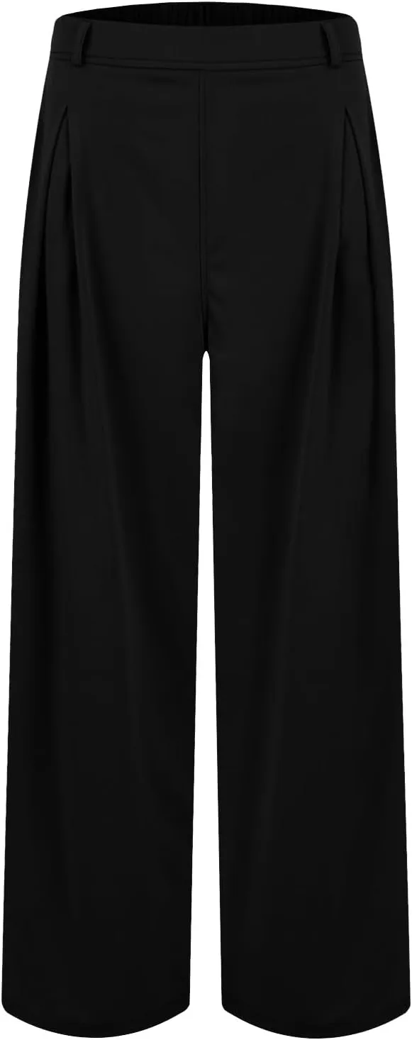 Women's Office Work Pants Drape High Waisted Business Casual Loose Straight Wide Leg Long Dress Trousers with Pocket