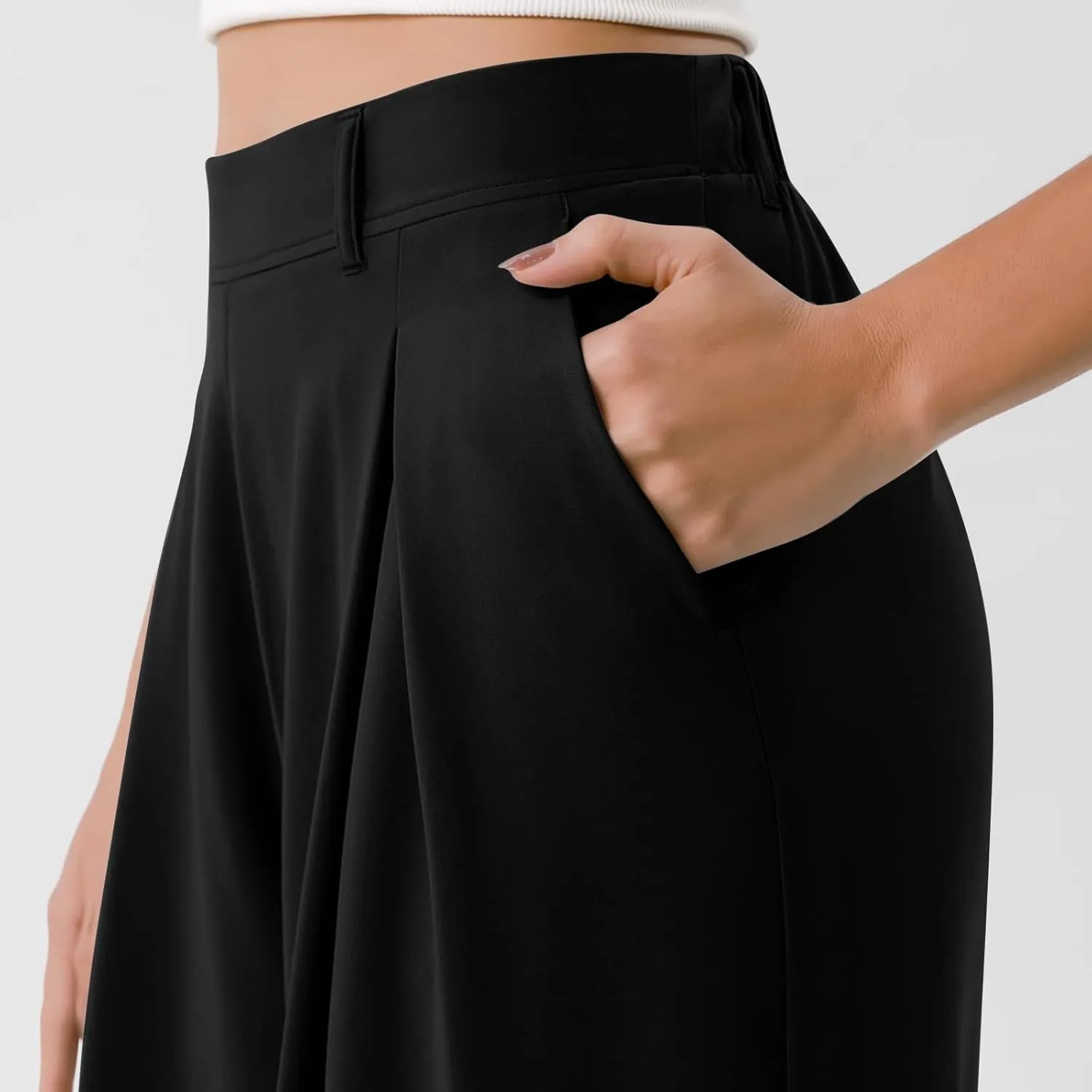 Women's Office Work Pants Drape High Waisted Business Casual Loose Straight Wide Leg Long Dress Trousers with Pocket