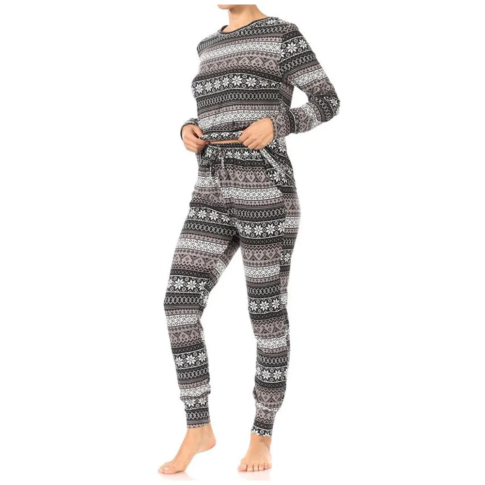 Womens Pajama Holiday 2 Piece Set Fleece Lined Christmas Top and Bottom Set