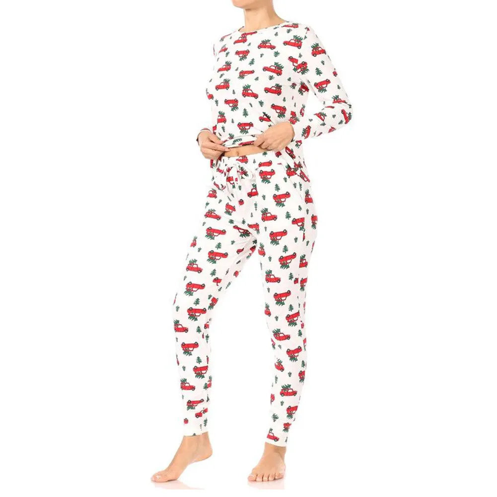 Womens Pajama Holiday 2 Piece Set Fleece Lined Christmas Top and Bottom Set