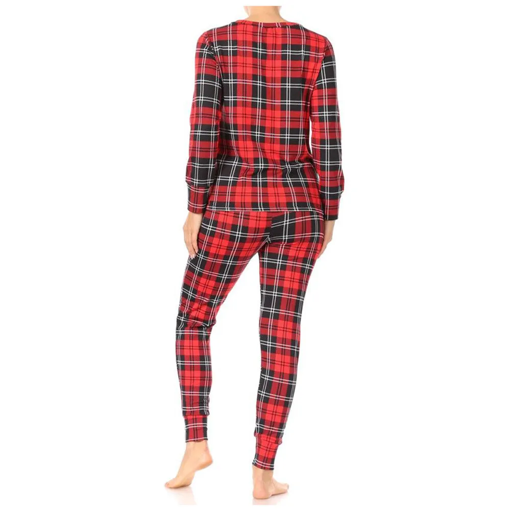 Womens Pajama Holiday 2 Piece Set Fleece Lined Christmas Top and Bottom Set