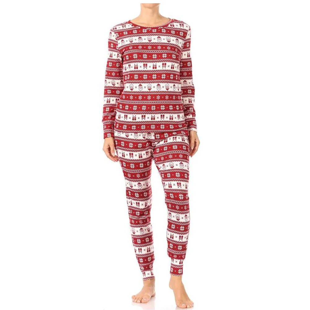 Womens Pajama Holiday 2 Piece Set Fleece Lined Christmas Top and Bottom Set