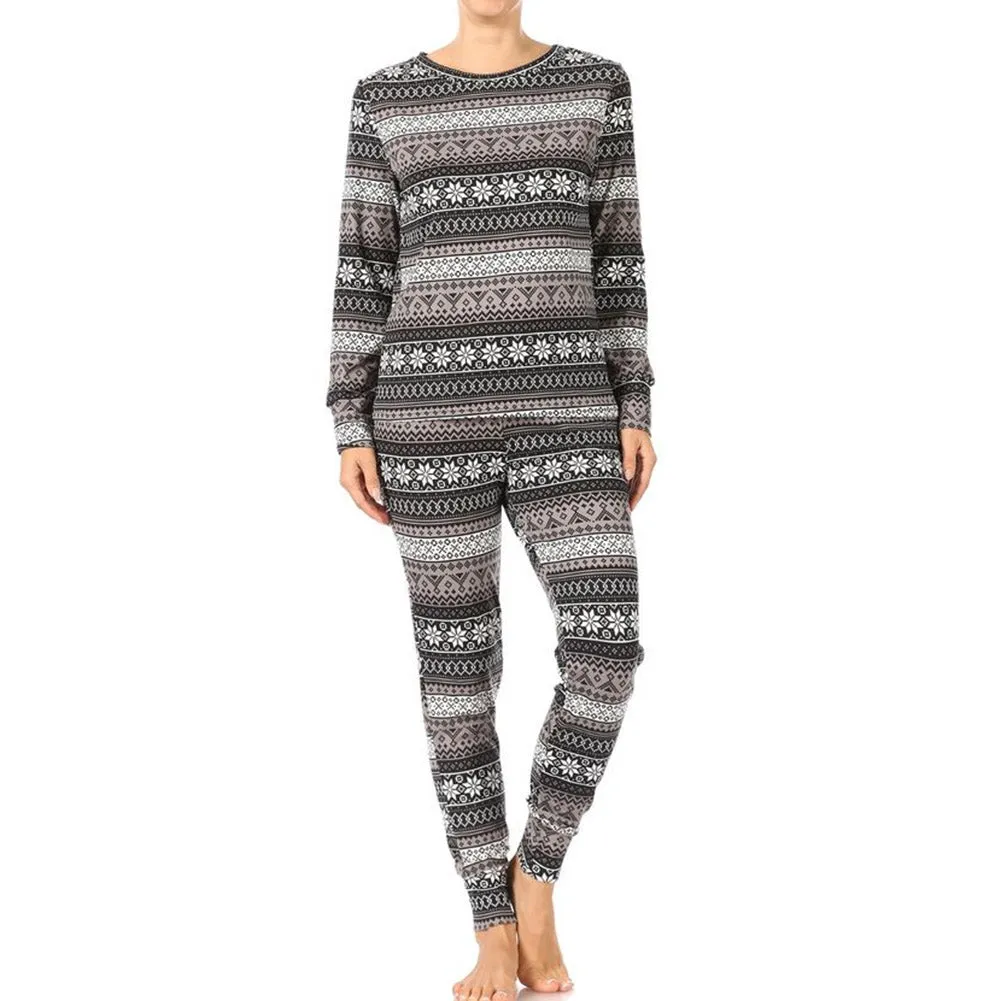 Womens Pajama Holiday 2 Piece Set Fleece Lined Christmas Top and Bottom Set
