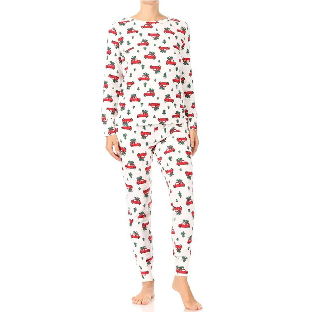 Womens Pajama Holiday 2 Piece Set Fleece Lined Christmas Top and Bottom Set