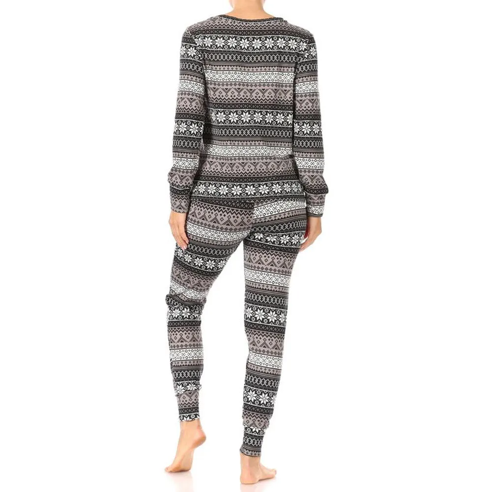 Womens Pajama Holiday 2 Piece Set Fleece Lined Christmas Top and Bottom Set