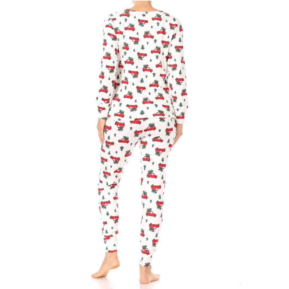 Womens Pajama Holiday 2 Piece Set Fleece Lined Christmas Top and Bottom Set