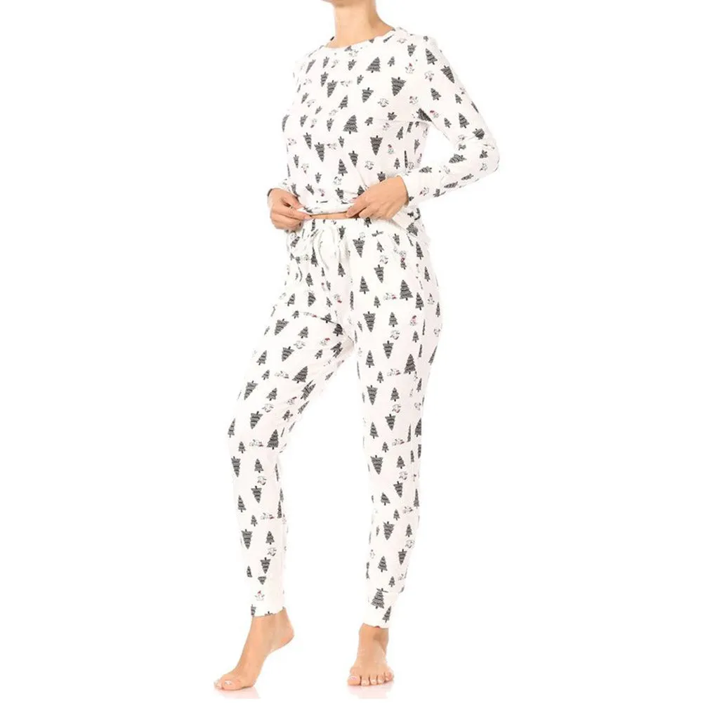 Womens Pajama Holiday 2 Piece Set Fleece Lined Christmas Top and Bottom Set