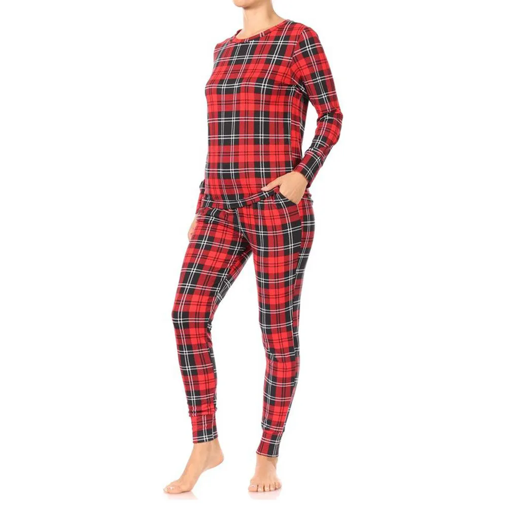Womens Pajama Holiday 2 Piece Set Fleece Lined Christmas Top and Bottom Set