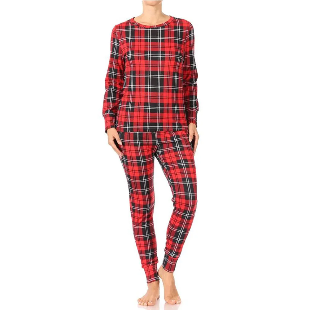Womens Pajama Holiday 2 Piece Set Fleece Lined Christmas Top and Bottom Set